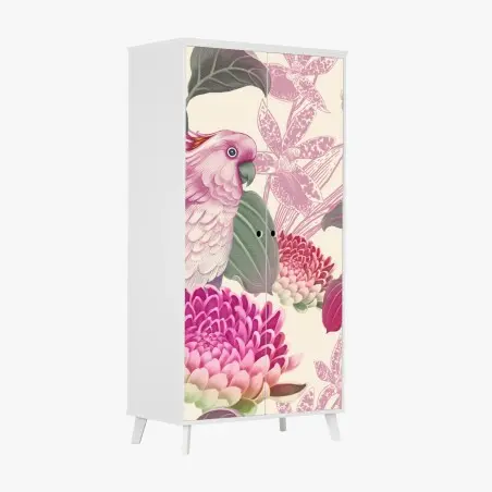 Pegatina para armario cacatúas y flores tropicales en tonos pastel – Pixers®
