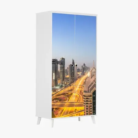 Pegatina para armario amanecer en Dubai: horizonte de rascacielos – Pixers®