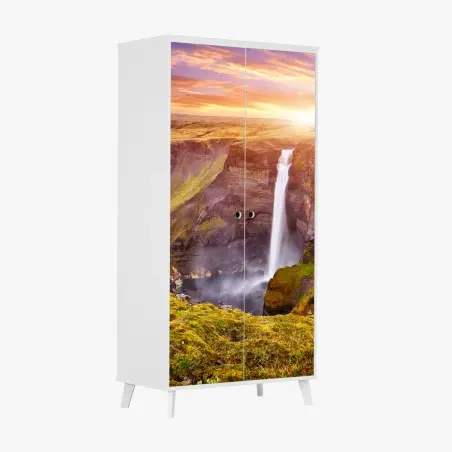 Pegatina para armario amanecer en Haifoss, cascada de Islandia – Pixers®