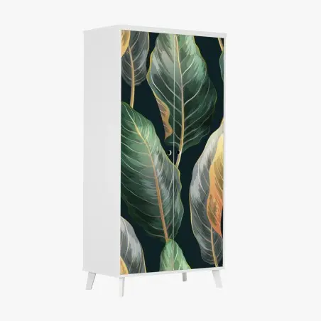 Pegatina para armario diseño tropical de hojas exóticas sobre fondo oscuro – Pixers®