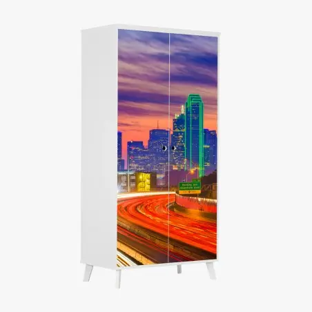 Pegatina para armario atardecer vibrante sobre Dallas – Pixers®