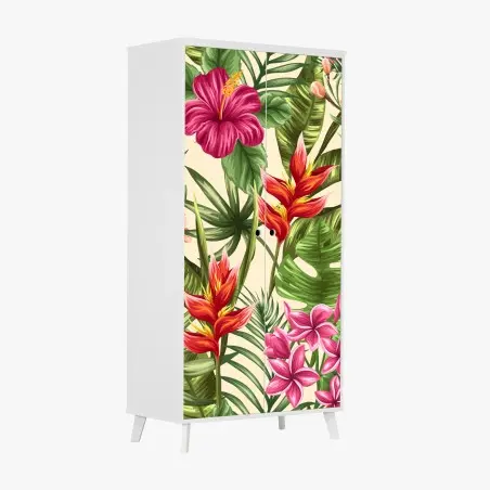 Pegatina para armario diseño tropical con plumerias e hibiscos – Pixers®