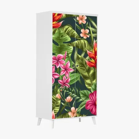 Pegatina para armario diseño floral tropical con hibisco y plumeria – Pixers®
