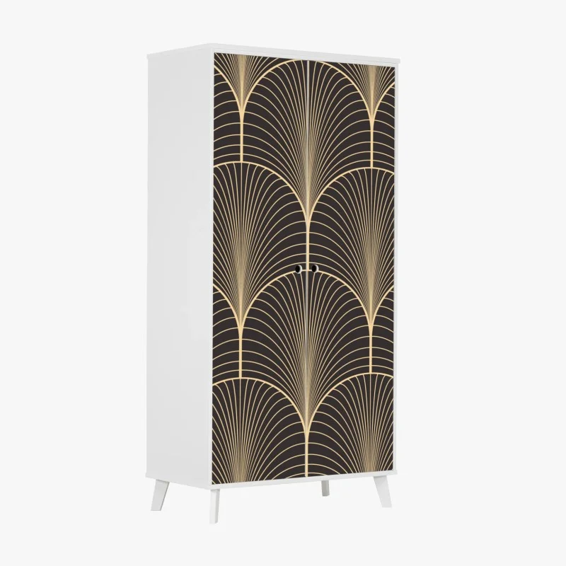 Pegatina para armario patrón art déco dorado sobre fondo negro
