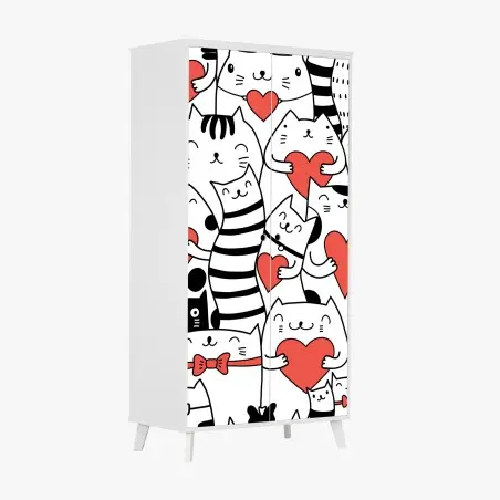 Pegatina para armario patrón de gatos con corazones – Pixers®