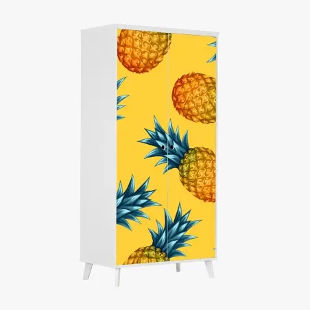 Pegatina para armario diseño tropical de piñas sobre fondo amarillo – Pixers®