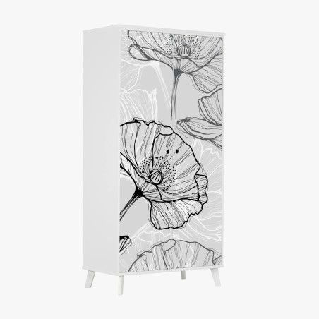 Pegatina para armario estampado de amapolas en líneas minimalistas – Pixers®