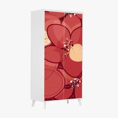 Pegatina para armario diseño floral en tonos rojos y marfil – Pixers®