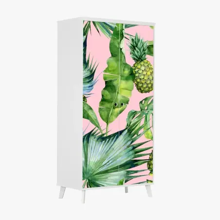 Pegatina para armario diseño tropical acuarelado de piñas y hojas verdes – Pixers®