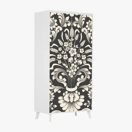 Pegatina para armario motivo damasco floral en tonos crema y gris oscuro – Pixers®