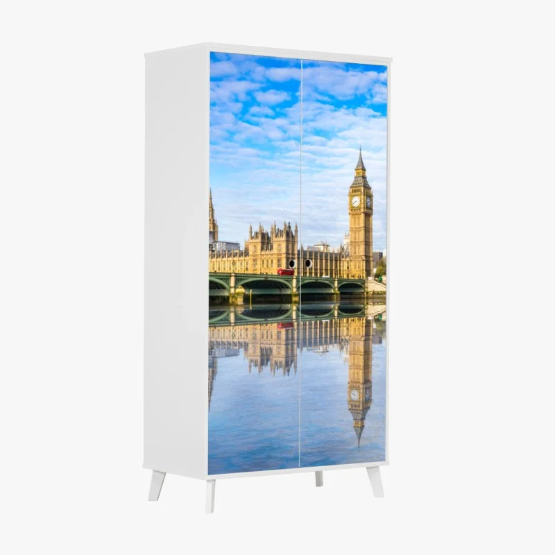 Pegatina para armario paisaje de Londres con el Big Ben reflejado