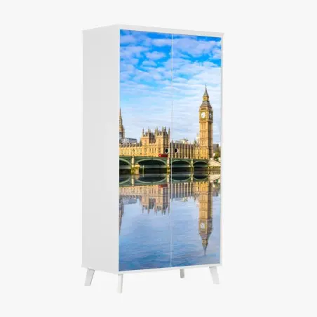 Pegatina para armario paisaje de Londres con el Big Ben reflejado – Pixers®