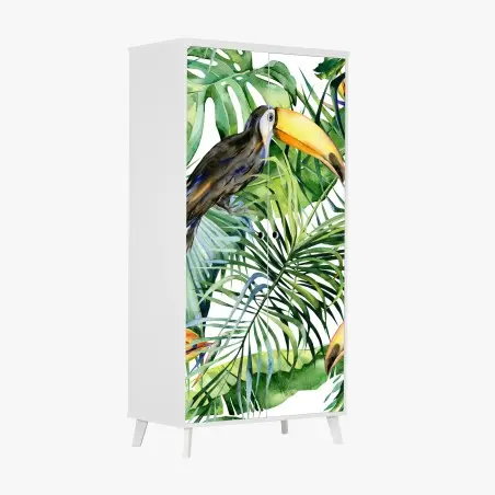Pegatina para armario tucanes y hojas tropicales en acuarela – Pixers®