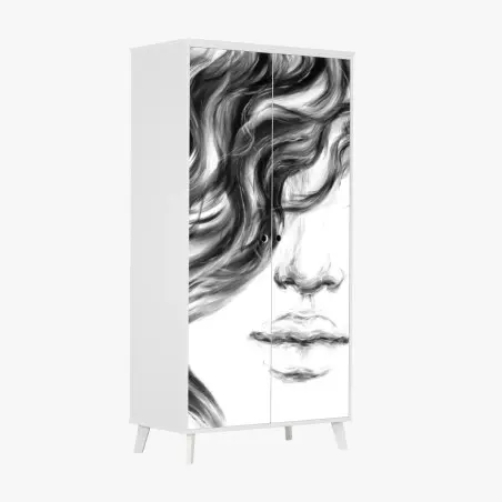 Pegatina para armario rostro etéreo en blanco y negro – Pixers®