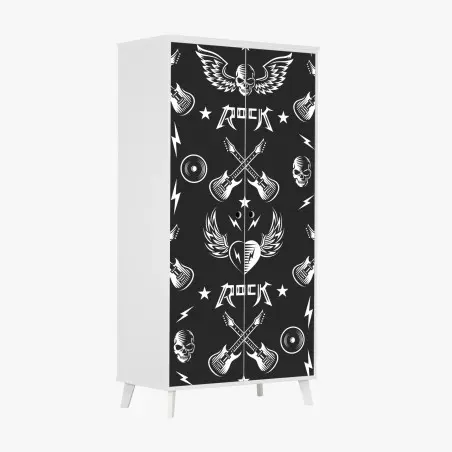 Pegatina para armario diseño rock en blanco y negro con guitarras y calaveras – Pixers®