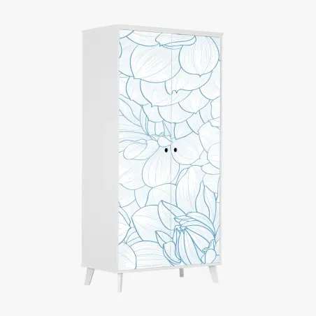 Pegatina para armario estampado floral en líneas azules y delicadas – Pixers®