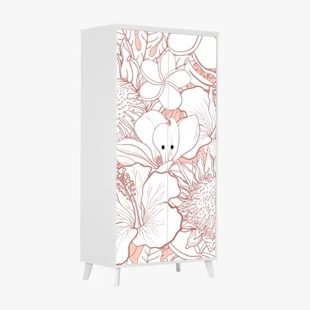Pegatina para armario patrón floral tropical en coral y blanco – Pixers®