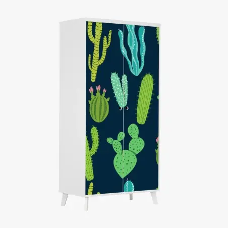 Pegatina para armario patrón de cactus y suculentas en tonos verdes y azules – Pixers®