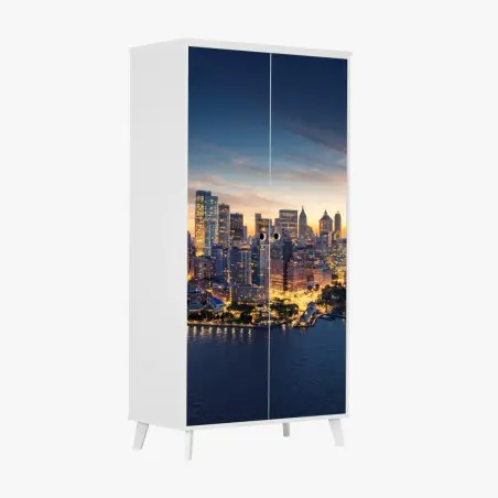 Pegatina para armario amanecer en Manhattan: panorámica urbana de Nueva York – Pixers®