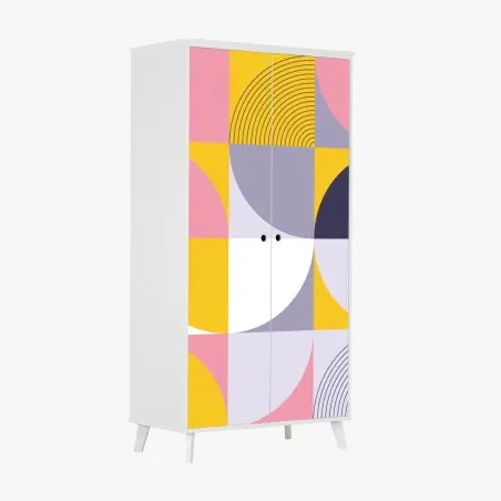 Pegatina para armario patrón geométrico retro en tonos rosa y amarillo – Pixers®
