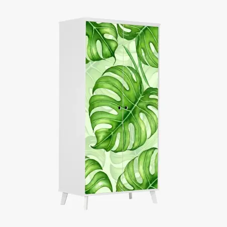 Pegatina para armario patrón tropical de hojas de monstera en acuarela – Pixers®