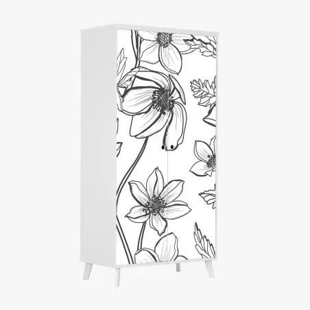 Pegatina para armario dibujo floral lineal en blanco y negro – Pixers®
