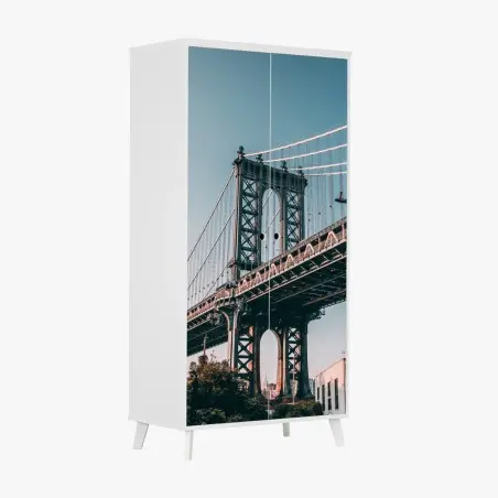 Pegatina para armario impresión urbana: puente de Manhattan y fachadas de ladrillo – Pixers®