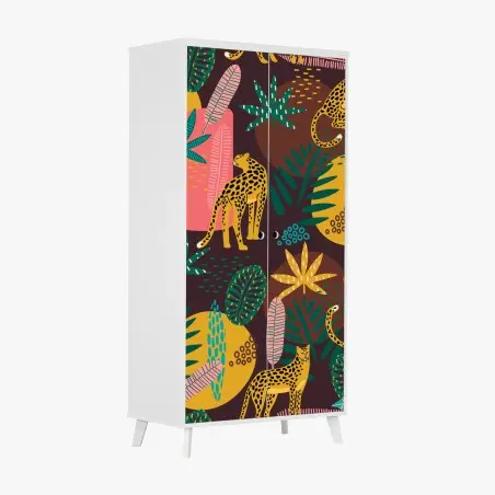 Pegatina para armario estampado de leopardos y hojas tropicales – Pixers®