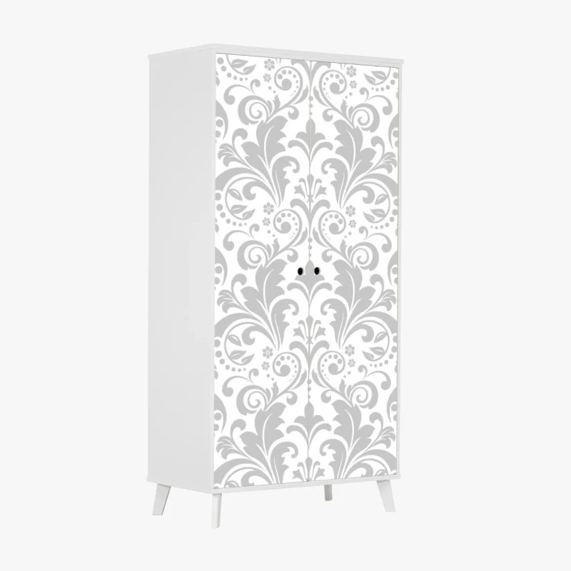 Pegatina para armario diseño damasco gris y blanco elegante