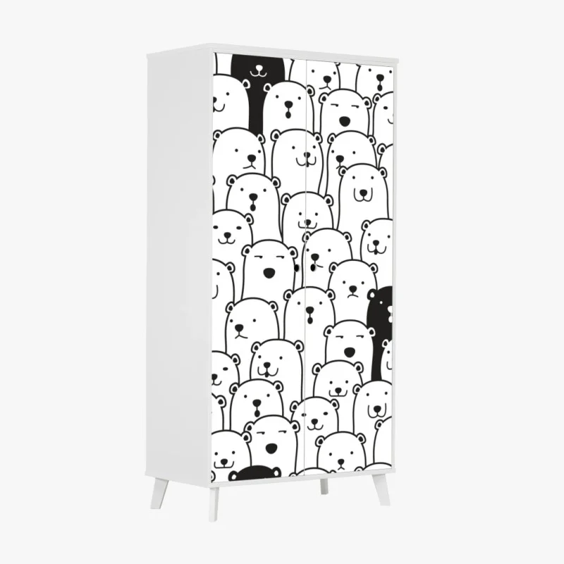 Pegatina para armario patrón de osos minimalista en blanco y negro