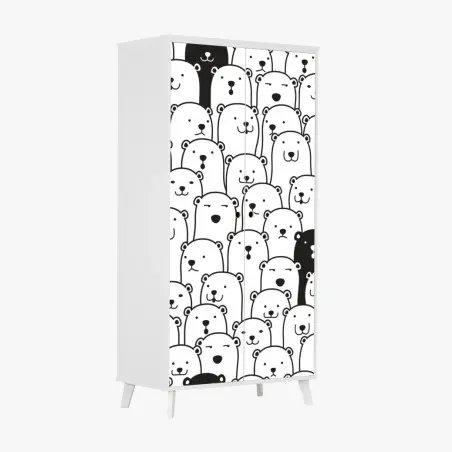 Pegatina para armario patrón de osos minimalista en blanco y negro – Pixers®
