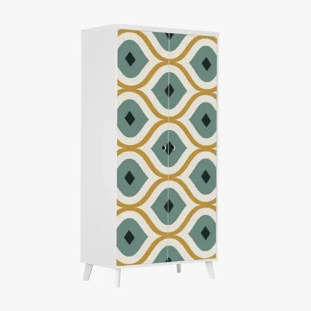 Pegatina para armario diseño geométrico retro en tonos verde azulado y dorado – Pixers®