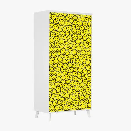 Pegatina para armario patrón de caras sonrientes en amarillo – Pixers®