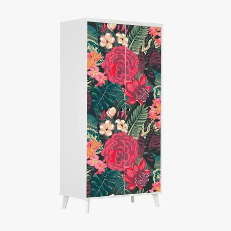 Pegatina para armario estampado floral tropical en tonos rojos – Pixers®