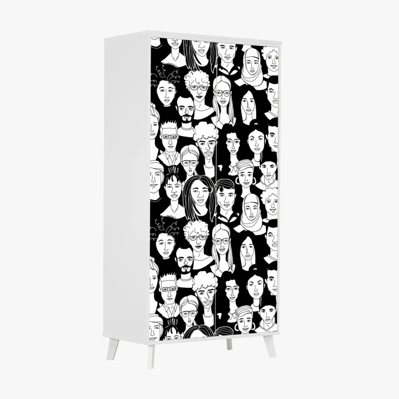 Pegatina para armario mosaico de rostros diversos en blanco y negro