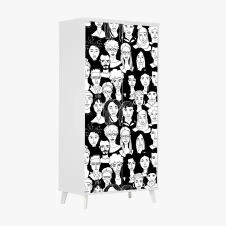 Pegatina para armario mosaico de rostros diversos en blanco y negro – Pixers®