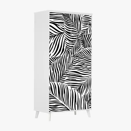 Pegatina para armario patrón de hojas rayadas en blanco y negro – Pixers®