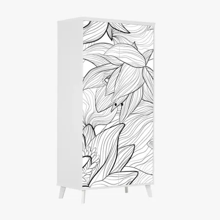 Pegatina para armario patrón floral de loto en blanco y negro – Pixers®