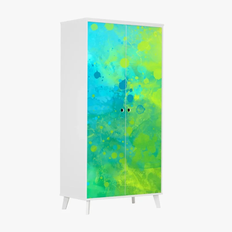 Pegatina para armario composición abstracta en acuarela azul y verde vibrante