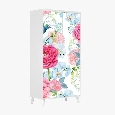 Pegatina para armario mural floral en acuarela con colibrí – Pixers®