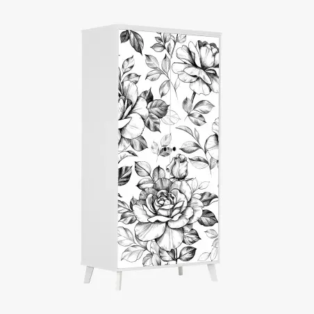 Pegatina para armario motivo de rosas vintage en blanco y negro – Pixers®