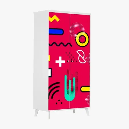 Pegatina para armario diseño geométrico pop sobre fondo fucsia – Pixers®
