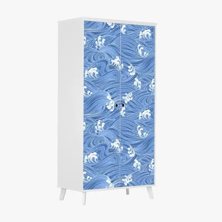 Pegatina para armario diseño de olas azules estilizadas – Pixers®