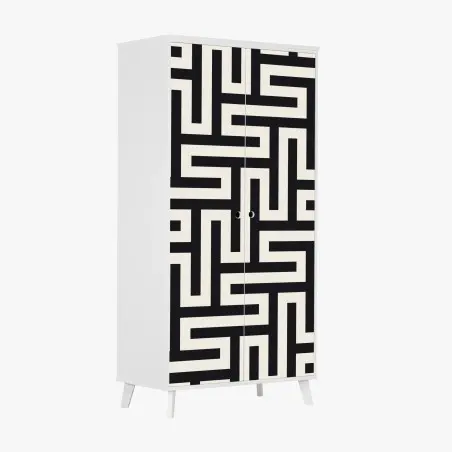 Pegatina para armario patrón geométrico de laberinto en tonos crema y negro – Pixers®