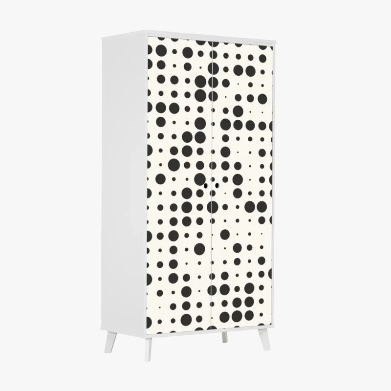 Pegatina para armario patrón de lunares minimalista en blanco y negro