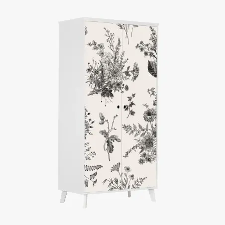 Pegatina para armario motivo floral otoñal en blanco y negro – Pixers®