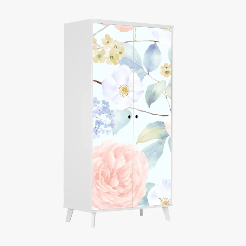 Pegatina para armario jardín en acuarela de flores en tonos pastel
