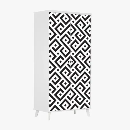 Pegatina para armario patrón meandro geométrico en blanco y negro – Pixers®