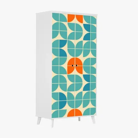 Pegatina para armario mosaico geométrico mid-century en tonos turquesa y naranja – Pixers®