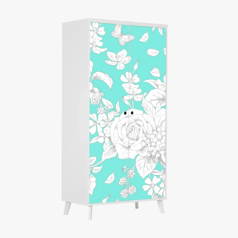 Pegatina para armario estampado floral vintage en turquesa
